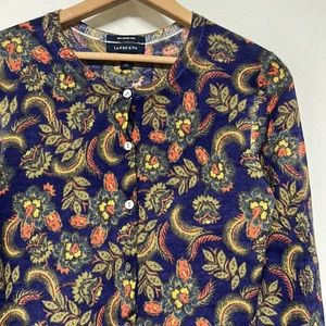 Lands’ End Paisley Merino Wool Cardigan Sweater Vintage Floral